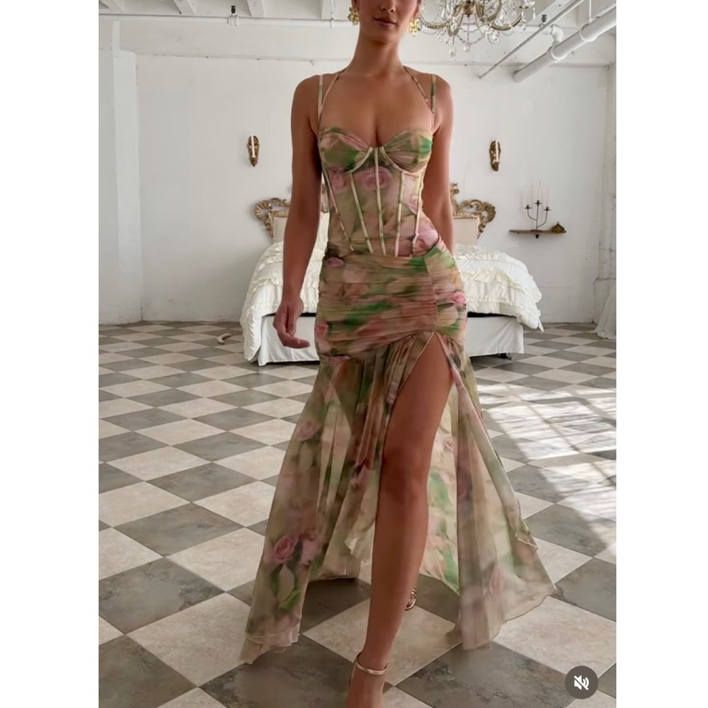 Oh Polly Ruched Asymmetric Corset Gown